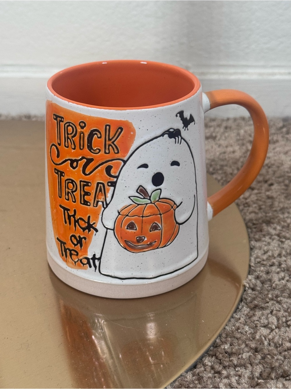 Halloween Ghost & Pumpkin Ceramic Mug - Orange and White